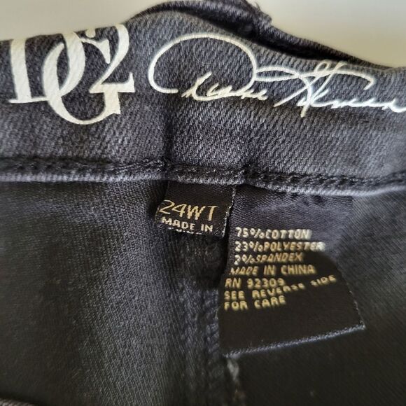 NEW 24 W boho butterfly rhinestone pearl distressed raw black stretch jeans NWT - Picture 10 of 16